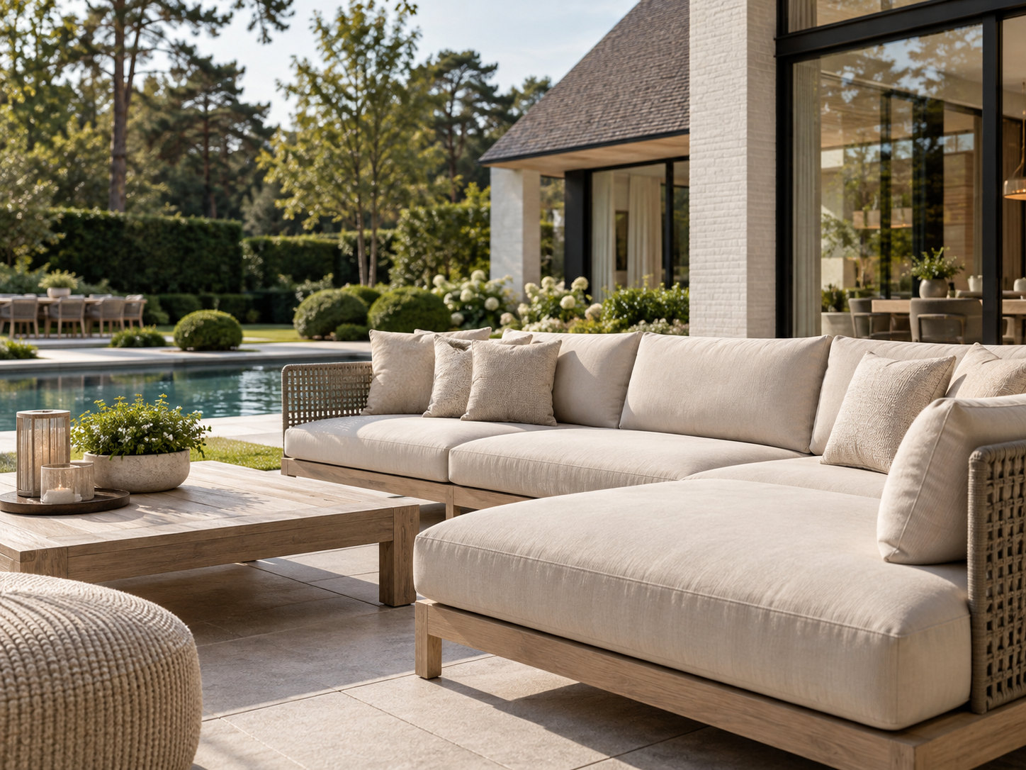 Lichte tuinlounge bij zwembad